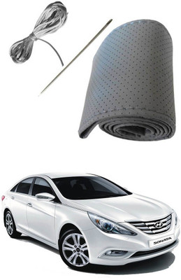 AYW Hand Stiched Steering Cover For Hyundai Sonata Fluidic(Grey, Leather)