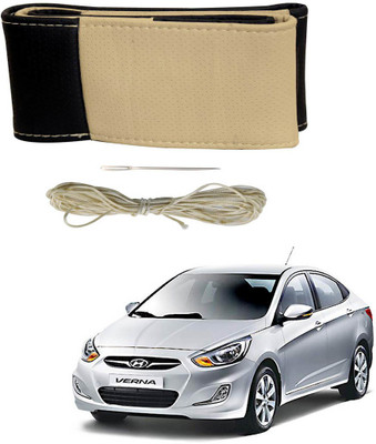 AYW Hand Stiched Steering Cover For Hyundai Verna(Black, Beige, Leather)