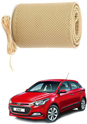 AYW Hand Stiched Steering Cover For Hyundai i20(Beige, Leather)