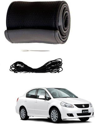 AYW Hand Stiched Steering Cover For Maruti SX4(Grey, Black, Leather)
