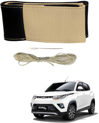 AYW Hand Stiched Steering Cover For Mahindra KUV100(Black, Beige, Leather)