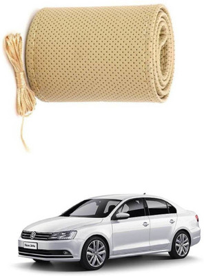 AYW Hand Stiched Steering Cover For Volkswagen Jetta(Beige, Leather)