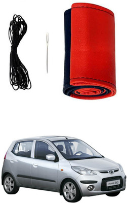 AYW Hand Stiched Steering Cover For Hyundai i10(Red, Black, Leather)