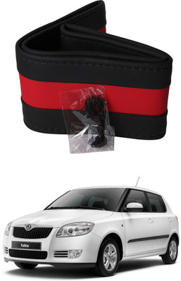 AYW Hand Stiched Steering Cover For Skoda Fabia(Black, Red, Leather)