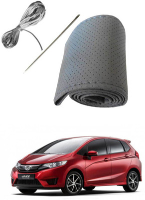 AYW Hand Stiched Steering Cover For Honda Jazz(Grey, Leather)