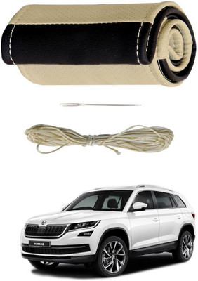 AYW Hand Stiched Steering Cover For Skoda Universal For Car(Beige, Brown, Leather)