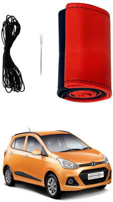 AYW Hand Stiched Steering Cover For Hyundai Grand i10(Red, Black, Leather)