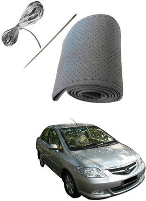 AYW Hand Stiched Steering Cover For Honda City(Grey, Leather)