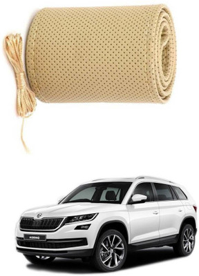 AYW Hand Stiched Steering Cover For Skoda Yeti(Beige, Leather)