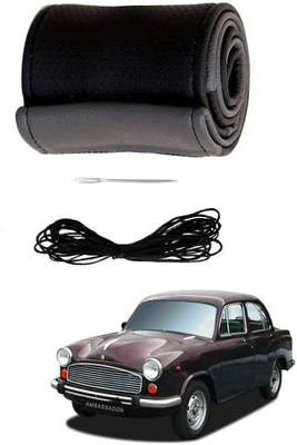 AYW Hand Stiched Steering Cover For HM Ambassador(Grey, Black, Leather)