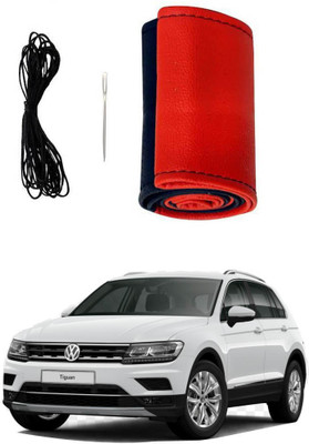 AYW Hand Stiched Steering Cover For Volkswagen Universal For Car(Red, Black, Leather)