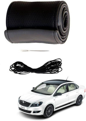 AYW Hand Stiched Steering Cover For Skoda Rapid(Grey, Black, Leather)