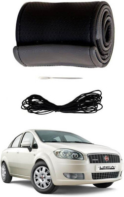 AYW Hand Stiched Steering Cover For Fiat Linea Classic(Grey, Black, Leather)
