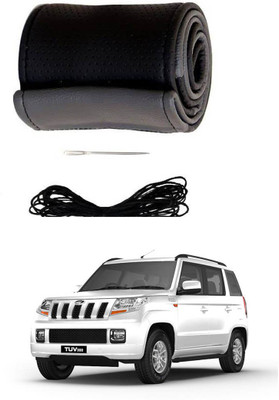 AYW Hand Stiched Steering Cover For Mahindra TUV-300(Grey, Black, Leather)