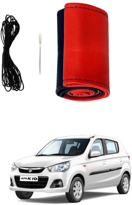 AYW Hand Stiched Steering Cover For Maruti Alto K10(Red, Black, Leather)