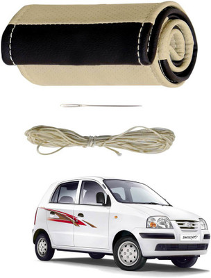 AYW Hand Stiched Steering Cover For Hyundai Santro Xing(Beige, Brown, Leather)