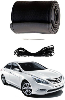 AYW Hand Stiched Steering Cover For Hyundai Sonata Fluidic(Grey, Black, Leather)
