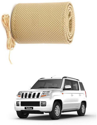 AYW Hand Stiched Steering Cover For Mahindra TUV-300(Beige, Leather)