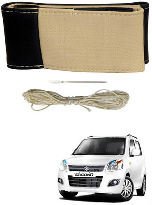 AYW Hand Stiched Steering Cover For Maruti WagonR(Black, Beige, Leather)