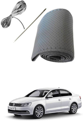 AYW Hand Stiched Steering Cover For Volkswagen Jetta(Grey, Leather)