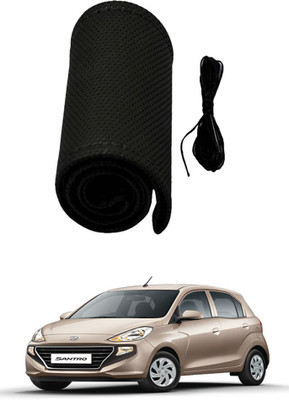 AYW Hand Stiched Steering Cover For Hyundai Santro(Black, Leather)