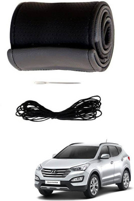 AYW Hand Stiched Steering Cover For Hyundai SantaFe(Grey, Black, Leather)