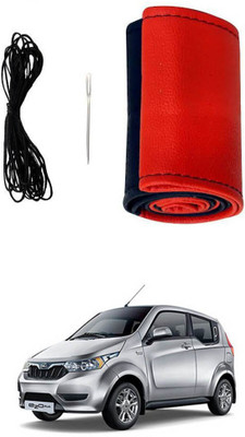 AYW Hand Stiched Steering Cover For Mahindra e2o(Red, Black, Leather)
