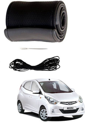 AYW Hand Stiched Steering Cover For Hyundai Eon(Grey, Black, Leather)
