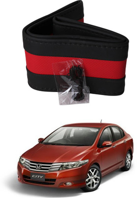 AYW Hand Stiched Steering Cover For Honda City(Black, Red, Leather)