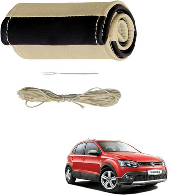 AYW Hand Stiched Steering Cover For Volkswagen Polo Cross(Beige, Brown, Leather)