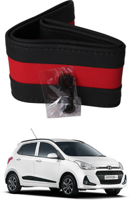 AYW Hand Stiched Steering Cover For Hyundai Grand i10(Black, Red, Leather)
