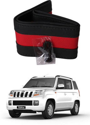 AYW Hand Stiched Steering Cover For Mahindra TUV 300(Black, Red, Leather)