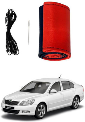 AYW Hand Stiched Steering Cover For Skoda Laura(Red, Black, Leather)