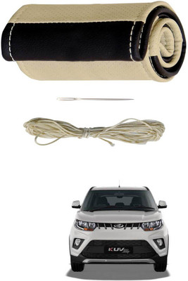 AYW Hand Stiched Steering Cover For Mahindra KUV100(Beige, Brown, Leather)