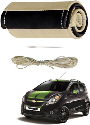 AYW Hand Stiched Steering Cover For Chevrolet Spark(Beige, Brown, Leather)