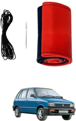 AYW Hand Stiched Steering Cover For Maruti 800(Red, Black, Leather)