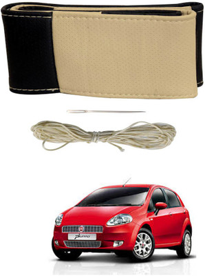 AYW Hand Stiched Steering Cover For Fiat Punto(Black, Beige, Leather)