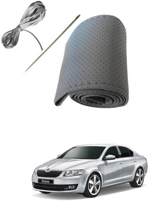 AYW Hand Stiched Steering Cover For Skoda Octavia(Grey, Leather)