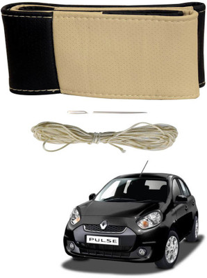 AYW Hand Stiched Steering Cover For Renault Pulse(Black, Beige, Leather)