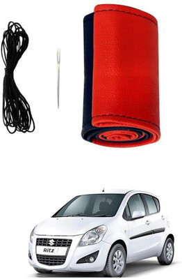 AYW Hand Stiched Steering Cover For Maruti Ritz(Red, Black, Leather)