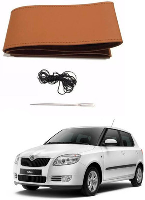 AYW Hand Stiched Steering Cover For Skoda Fabia(Tan, Leather)