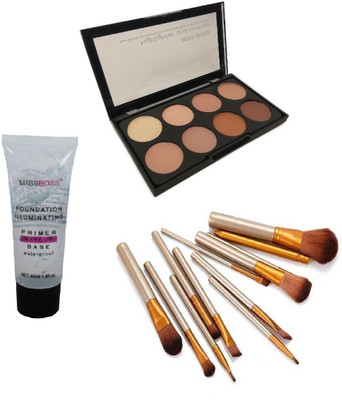 

Miss Boss Hudaa Foundation illuminating Primer - 40 ml and kb concealer kit + nk naked golden brushes (pack of 12) combo(Set of 3)
