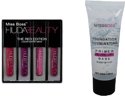 

Miss Boss Huda Foundation illuminating Primer - 40 ml and huda set of 4 red edition lipstick-16ml combo(Set of 2)