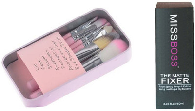

Miss Boss hk set of 7 pink brushes and hb matte fixer Primer - 60 ml combo(Set of 2)