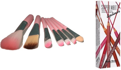 

Miss Boss hk pack of 7 pink brushes and mn pack of 12 longlasting waterproof supermatte lipliner combo(Set of 2)