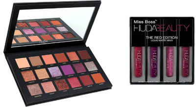

Miss Boss hb desert dusk palette eyeshadow and hb set of 4 red edition lipstick combo(Set of 2)