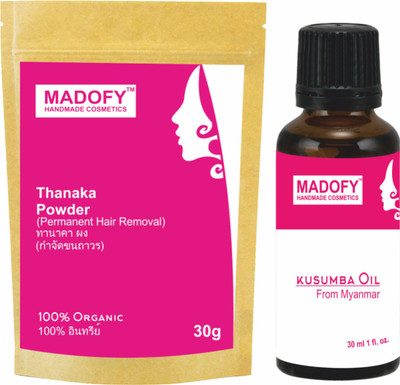 

MADOFY Grade A natural pure thanaka powder 30gm kusumba oil 30ml for permanent hair removal(Set of 1)
