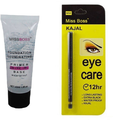 

Miss Boss Foundation illuminating Primer - 40 ml and Long Lasting waterproof black kajal combo(Set of 2)