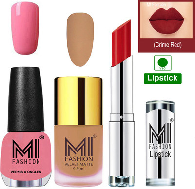 

MI FASHION Premium Quality Super Saver Nail Polish and Lipstick Combo - Nude Matte Nail Polish,Doll Pink Shine Nail Polish and Red Alert Lipstick(Set of 3)