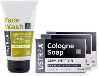 

Ustraa Face Wash - Oily Skin and Cologne Soap Ammunition(Set of 4)